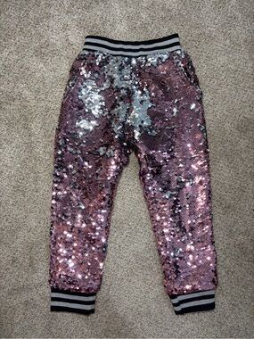 Lola + The Boys Pink Lemonade Sequin Joggers pink and silver size 2